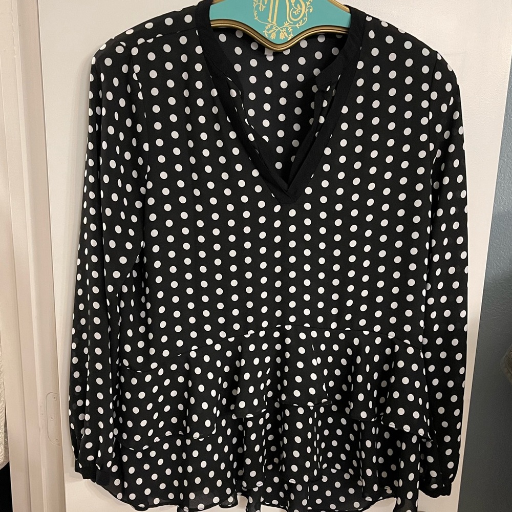 Elle Long Sleeve Polka Dot Peplum Blouse